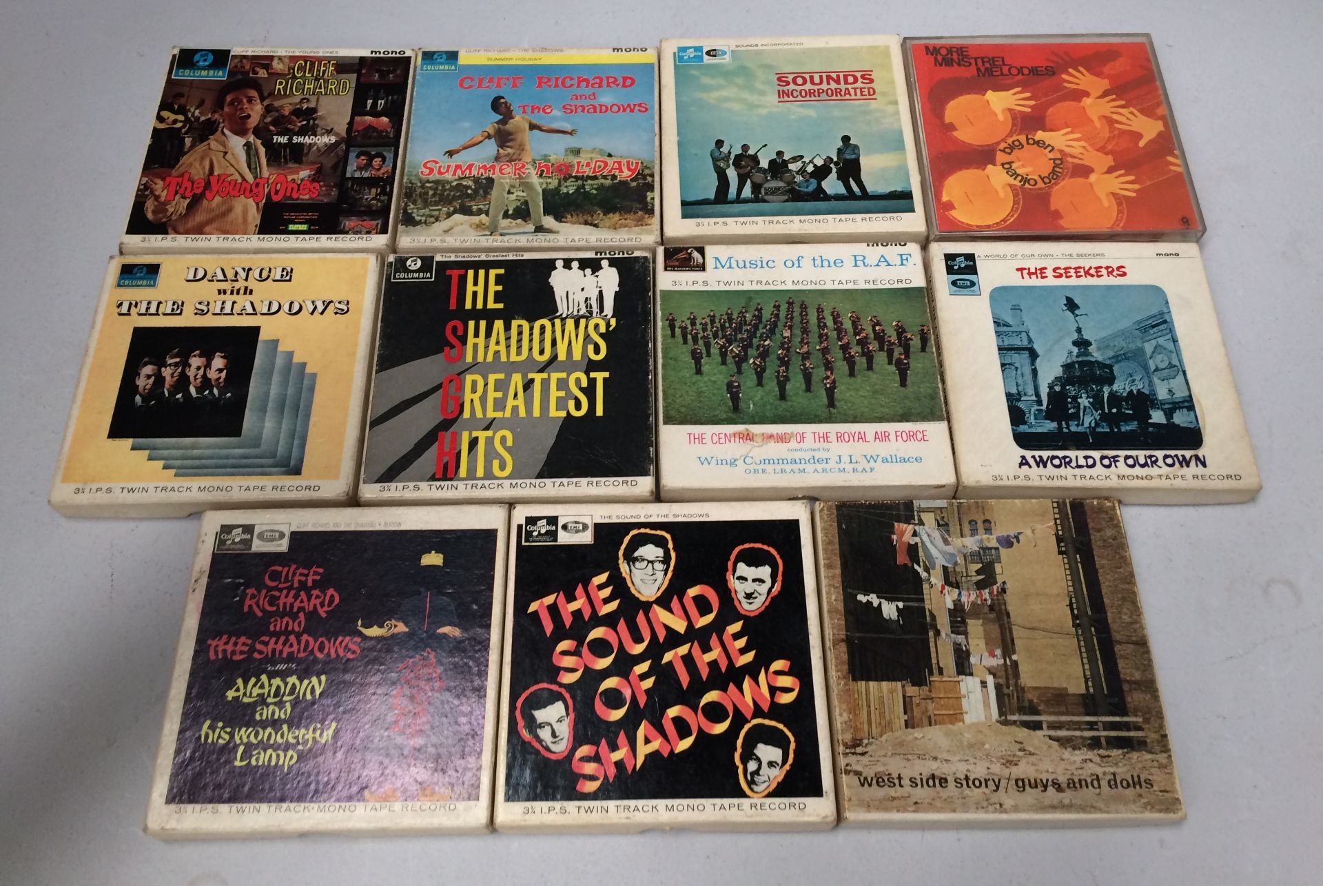 10 x assorted music track mono reel tapes - The Seekers, The Shadows etc.