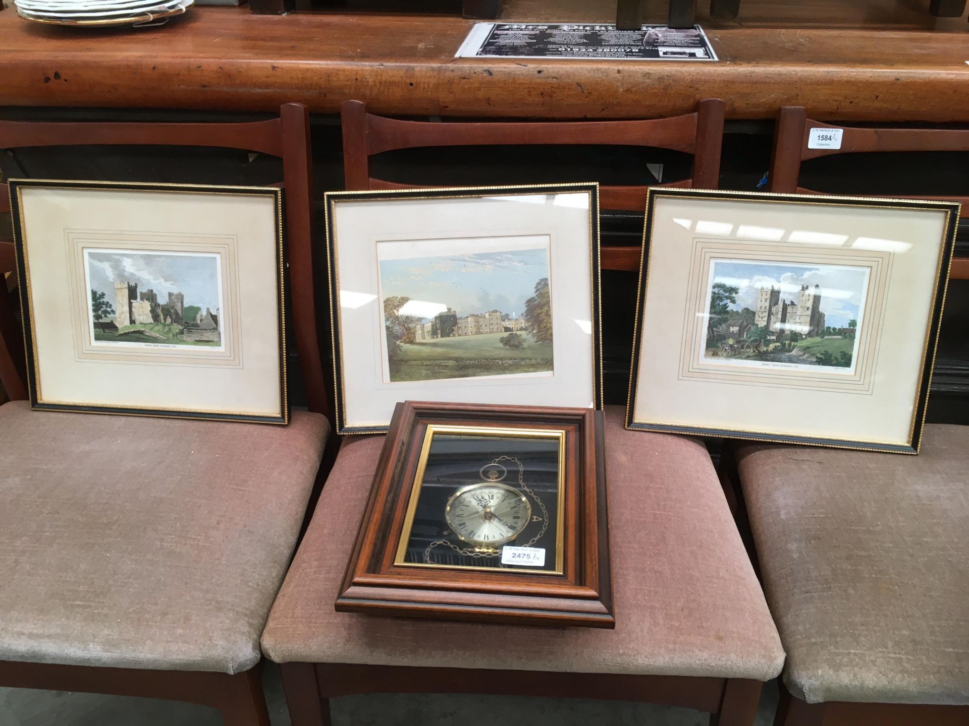 Three small framed coloured engravings - two of Bolton Castle and one other and one Ken Broadbent