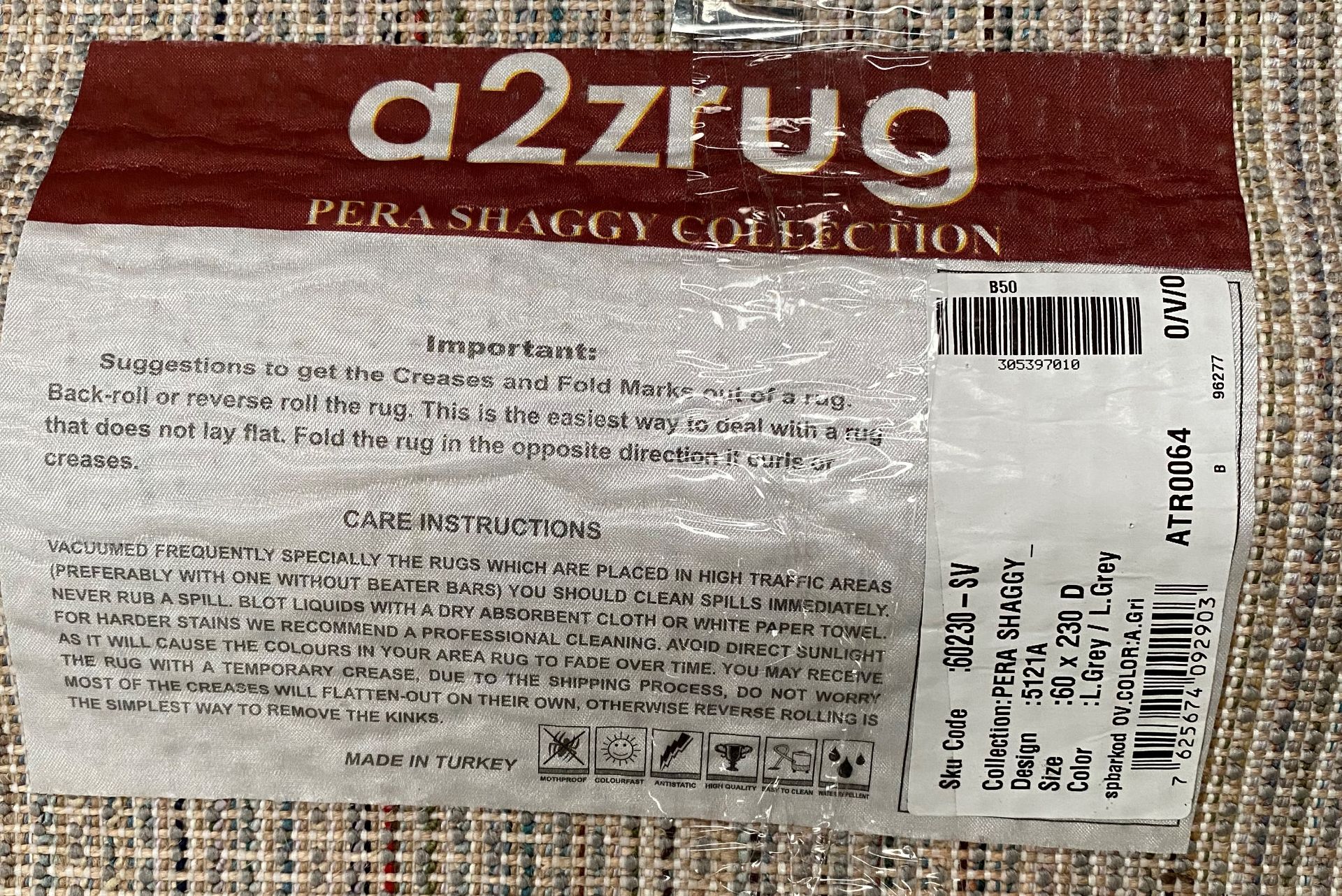 A A2zrug Pera Shaggy Collection grey rug - 60cm x 230cm - Image 2 of 2