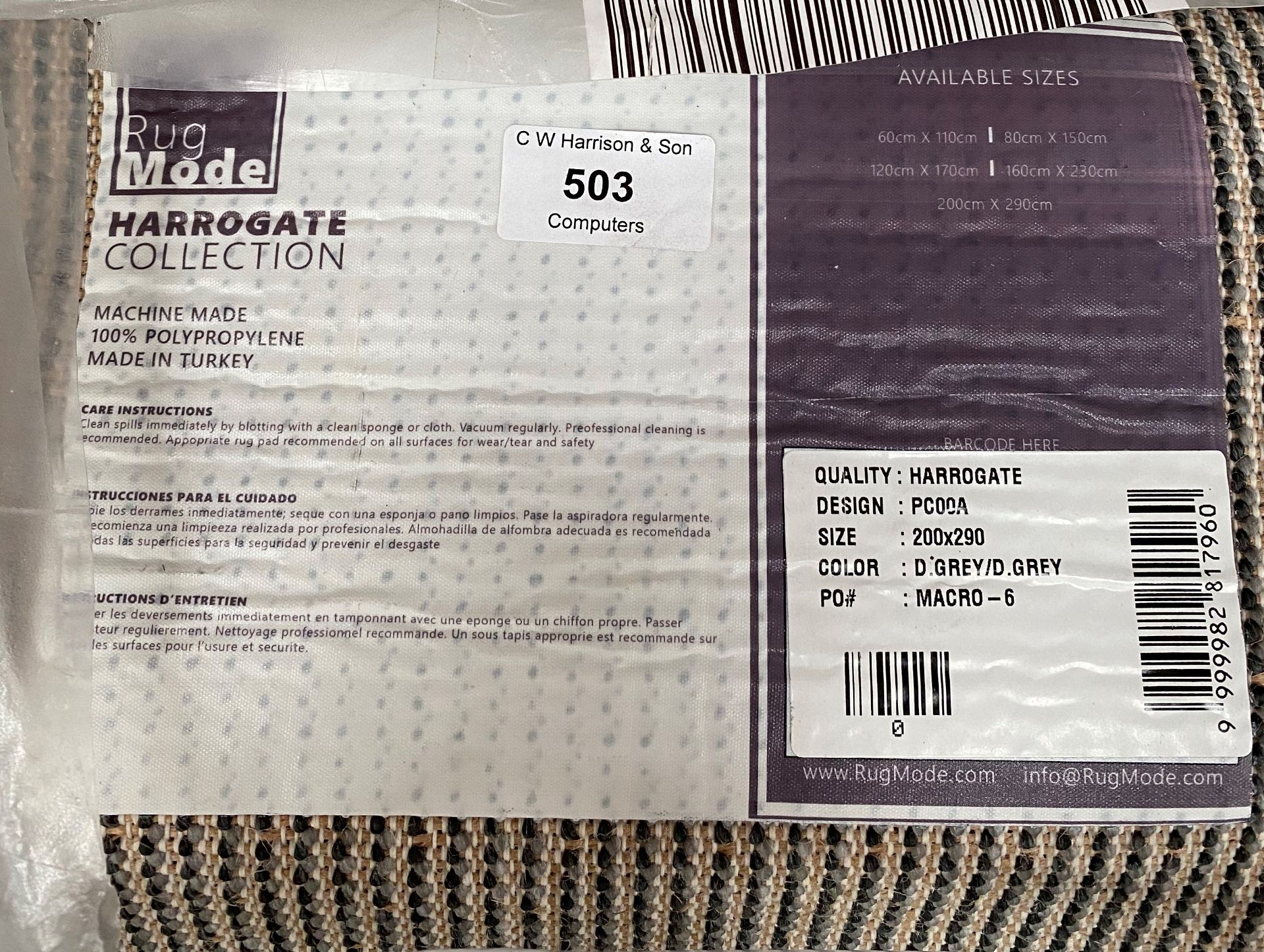 A Rug Mode Harrogate collection 'PC00A' dark grey rug - 200cm x 290cm - Image 2 of 3