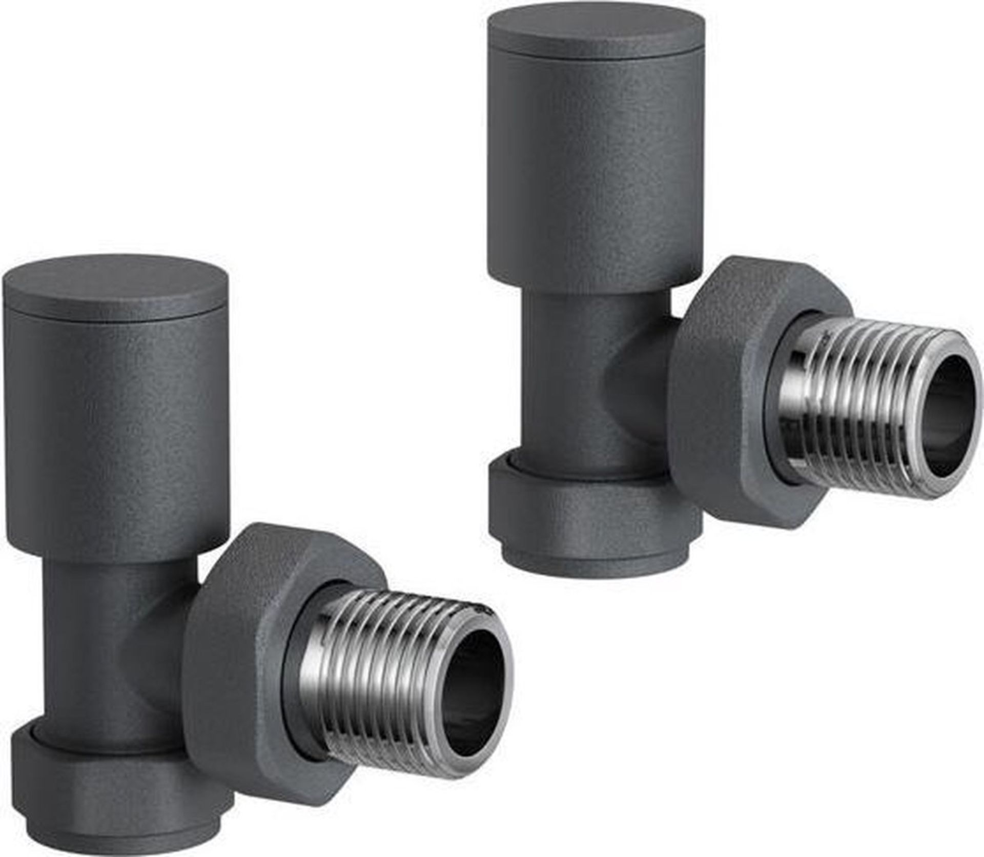 BRAND NEW BOXED 15 mm Standard Connection Square Angled Anthracite Radiator Valves. RA03A.