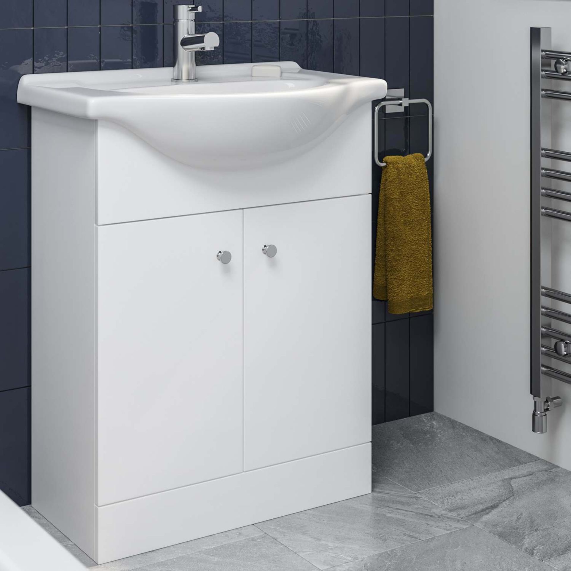 BRAND NEW BOXED 650mm Quartz White Basin Vanity Unit- Floor Standing. RRP £399.99. - Image 3 of 3