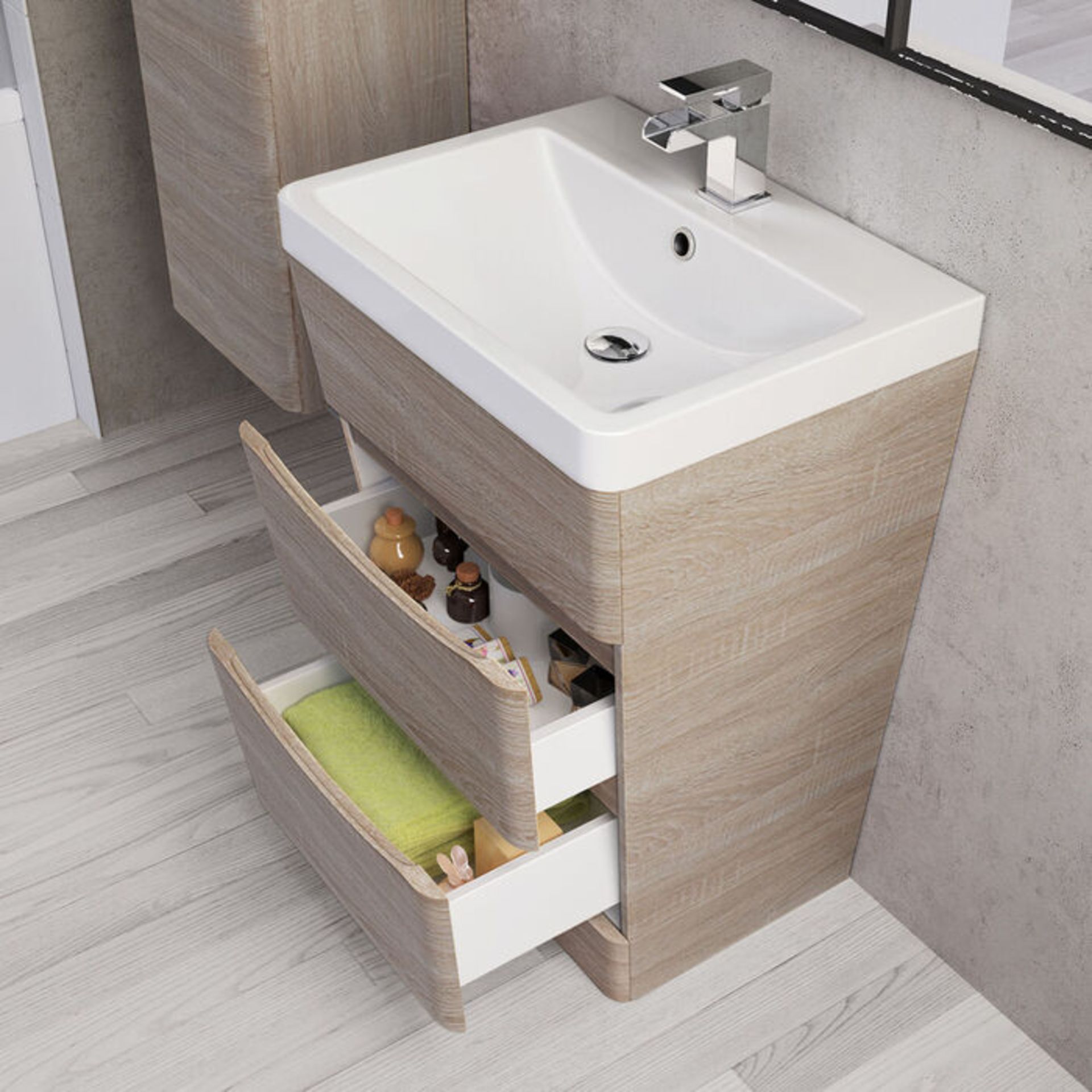 BRAND NEW BOXED 600mm Austin II Light Oak Effect Built In Sink Drawer Unit - Floor Standing. - Image 2 of 3