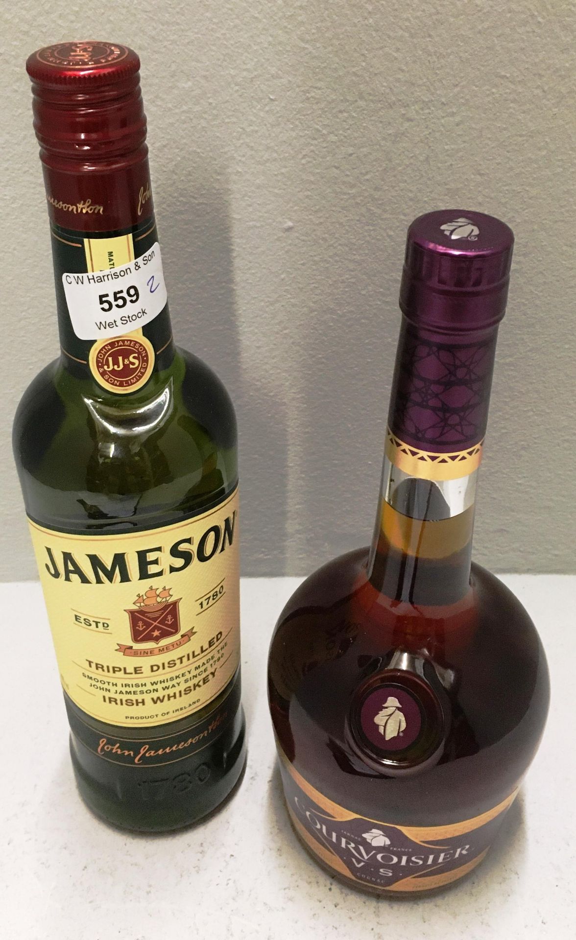 2 x items - 1 x 700ml bottle of Jameson Irish Whiskey and 1 x 700ml bottle of Courvoisier VS Cognac