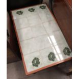 A tile top mobile coffee table