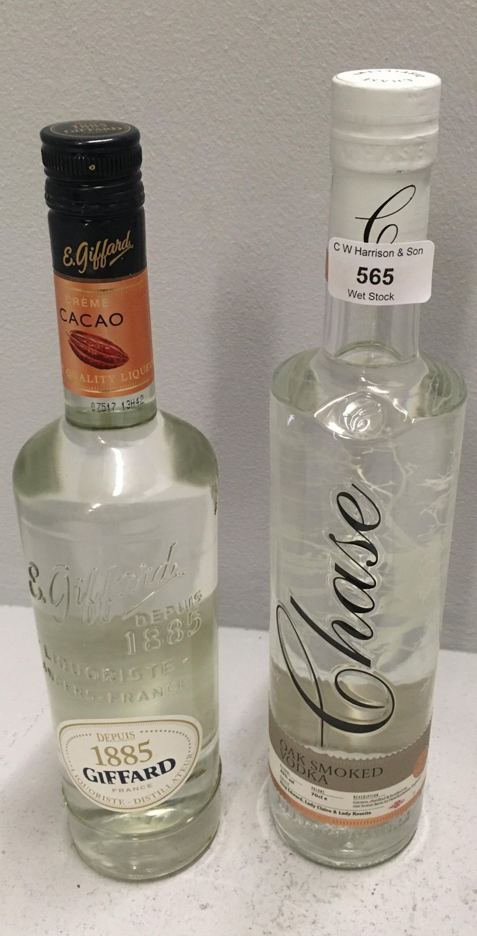 2 x items - 1 x 700ml bottle of Gifford Creme de cacao liqueur and 1 x 70cl bottle of Chase Oak