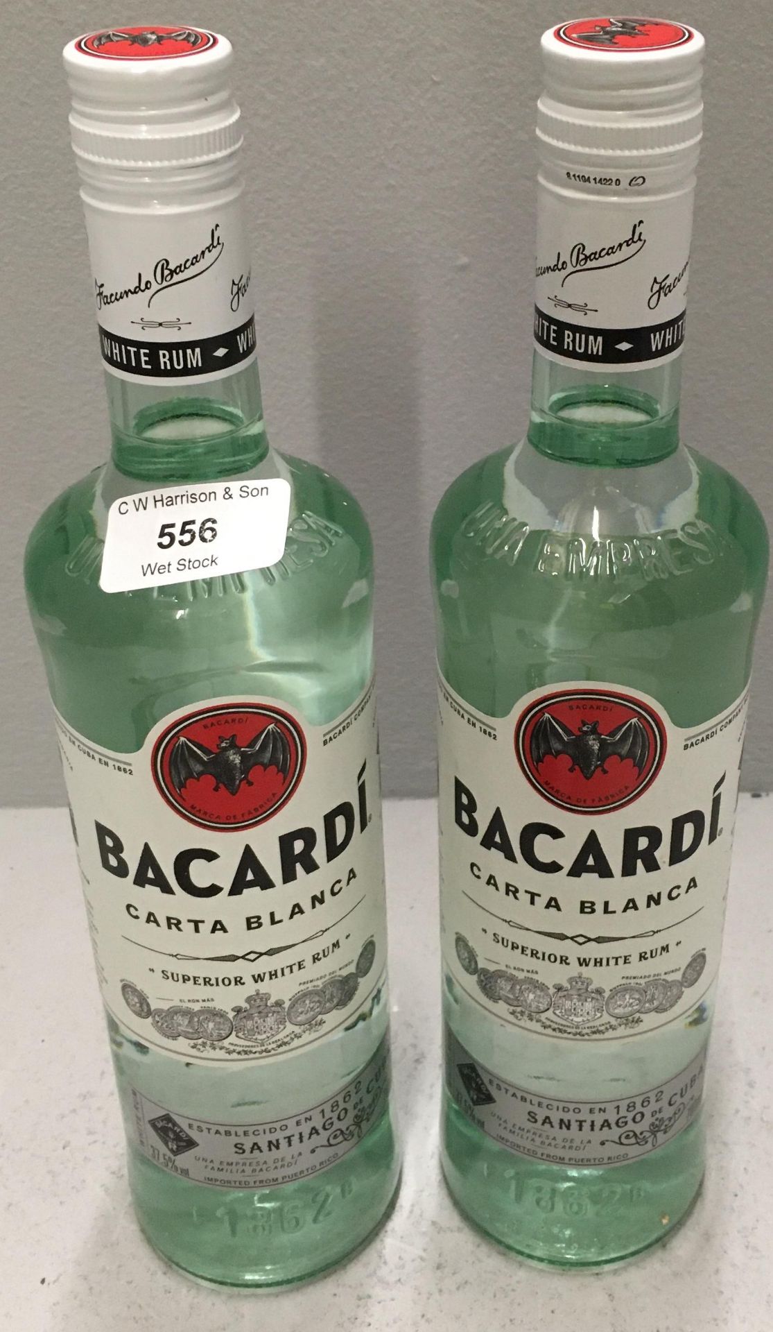 2 x 700ml bottles of Bacardi White Rum