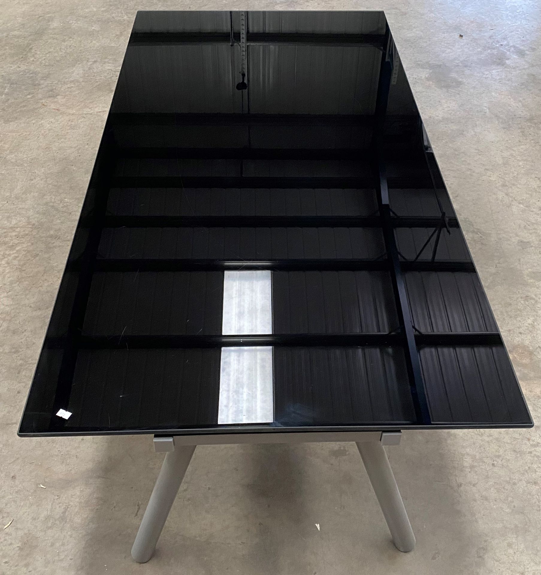 Ikea black glass table on grey metal legs 80 x 160cm - Image 2 of 3