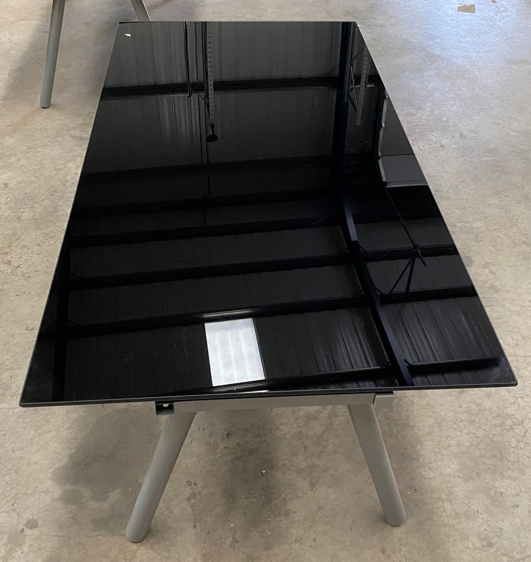 Ikea black glass table on grey metal legs 80 x 160cm - Image 2 of 3