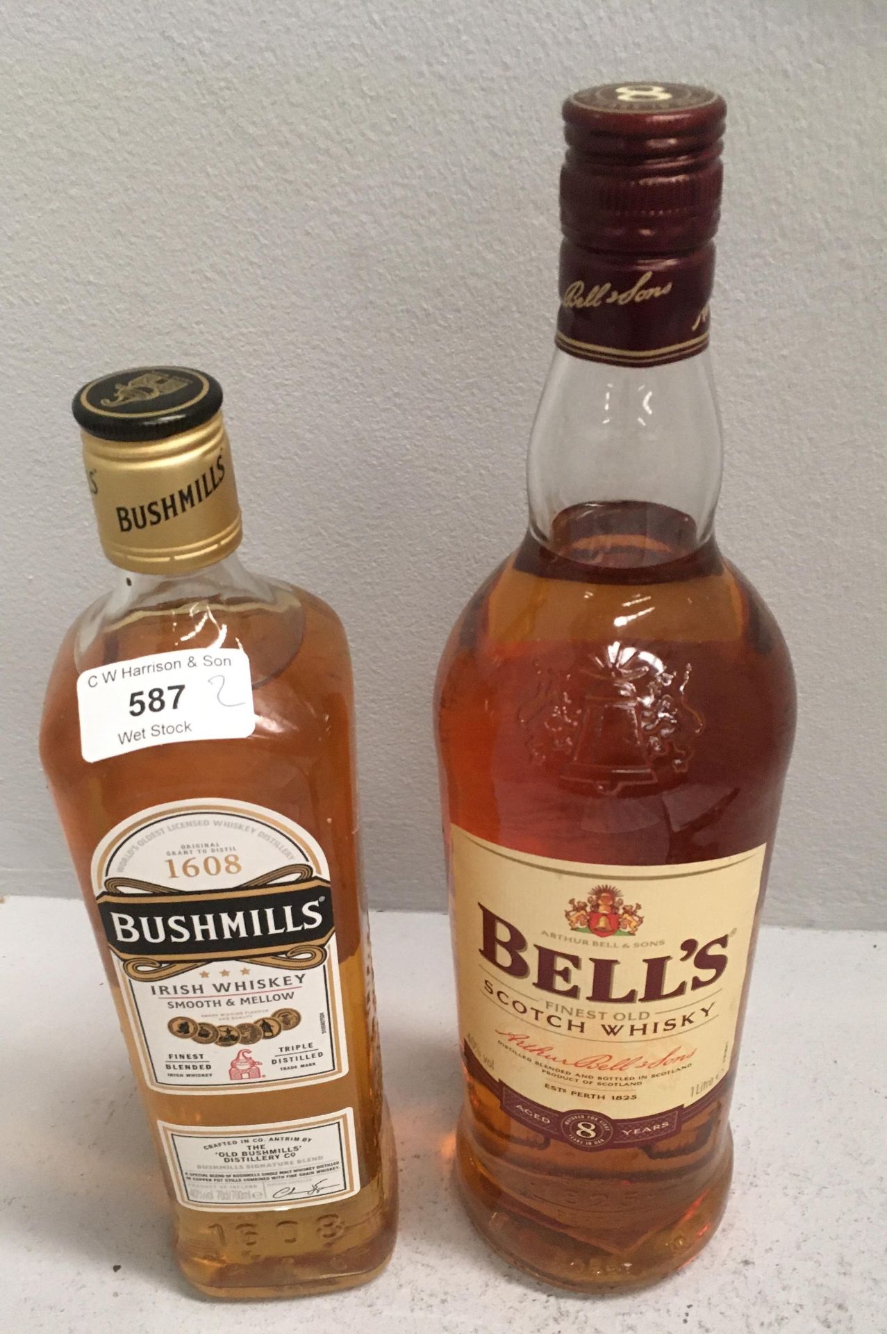 2 x items - 1 x 700ml bottle of Bushmills Irish Whiskey and 1 x 1 litre bottle of Bell's Scotch