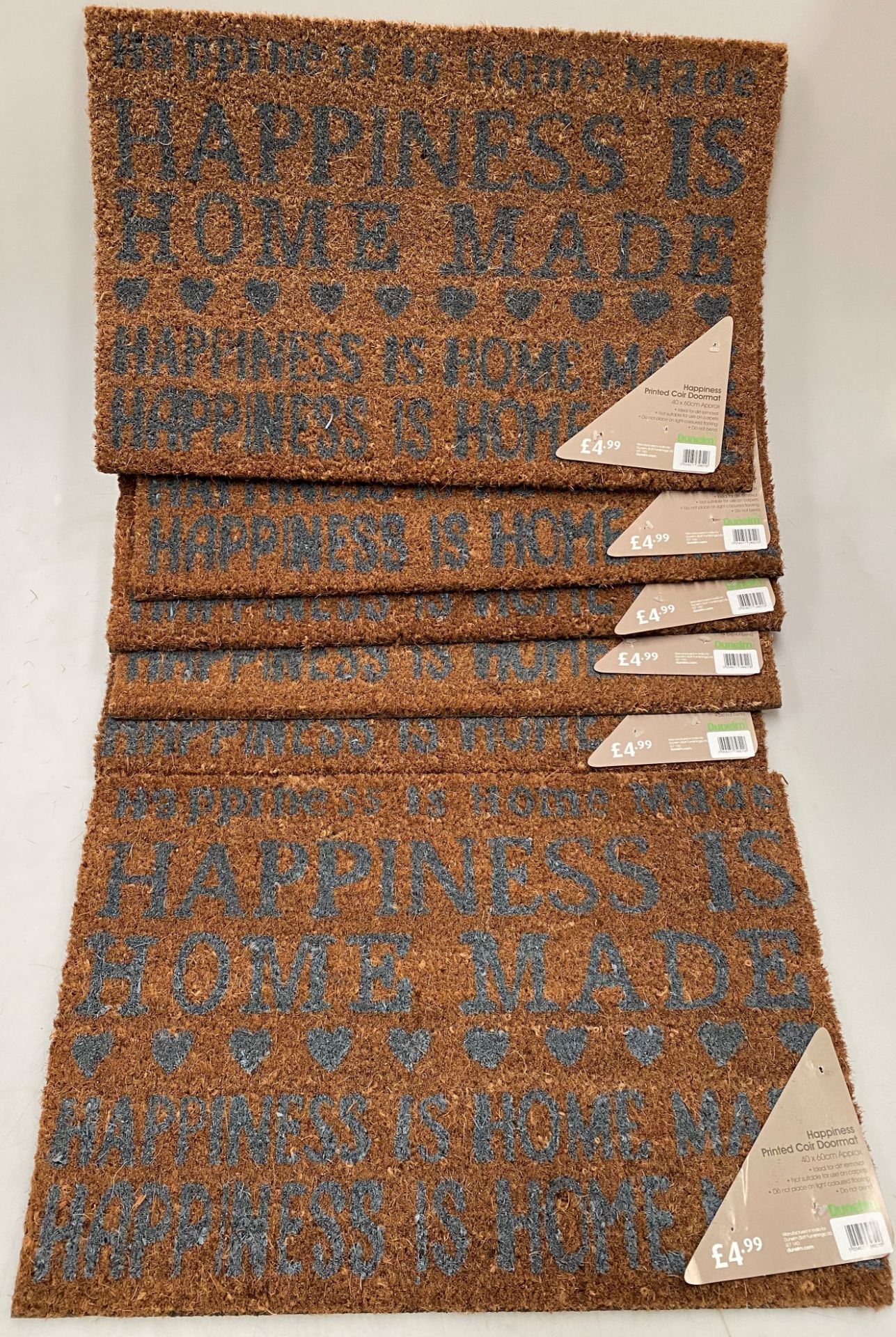 6 x Dunelm Happiness Printed Coir Doormats - 40cm x 60cm