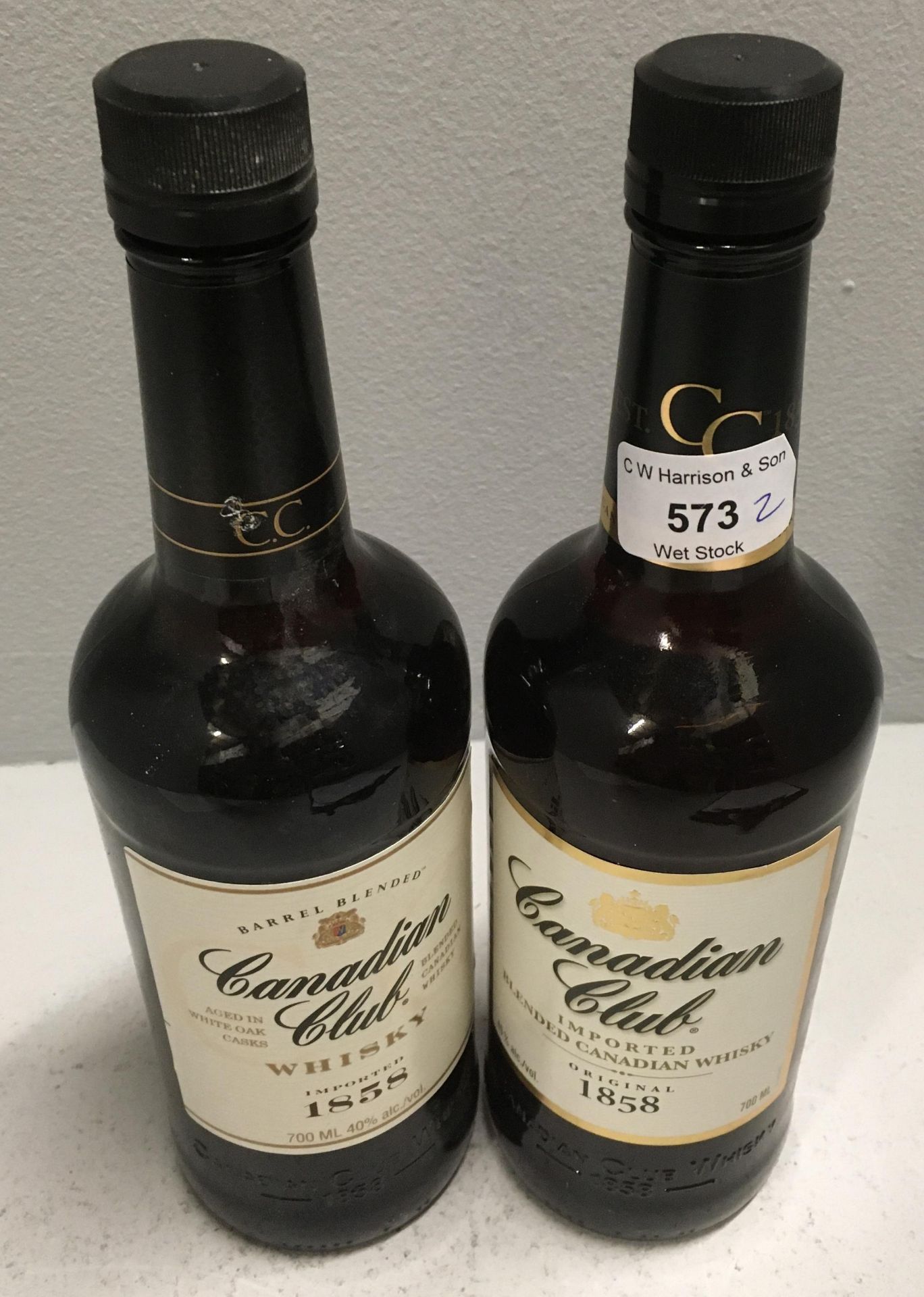2 x 700ml bottles of Canadian Club Whisky