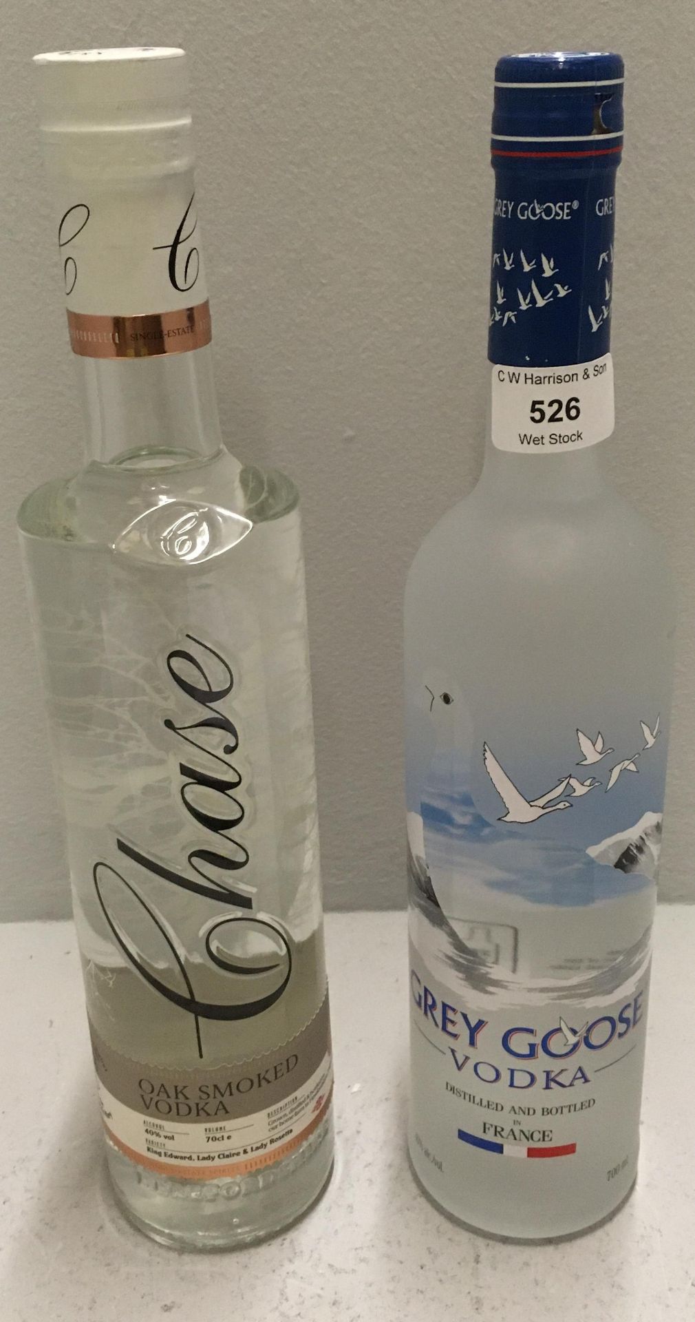 2 x items - 1 x 70cl bottle of Chase Old Smoked Vodka and 1 x 700ml bottle of Grey Goose Vodka