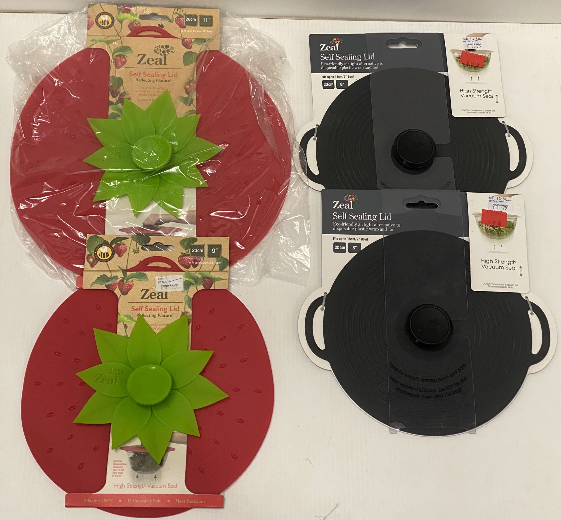 4 x Zeal kitchen accessories - assorted self sealing lids 8", 9" & 11" RRP £14.