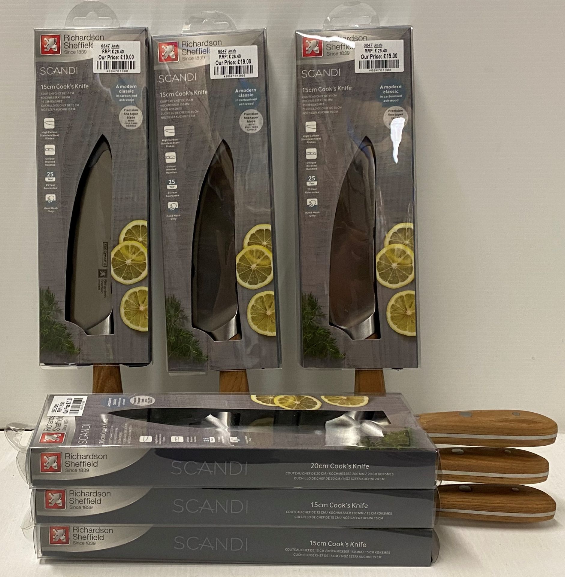 6 x Richardson Sheffield Scandi stainless steel 15cm cook's knives RRP £26.
