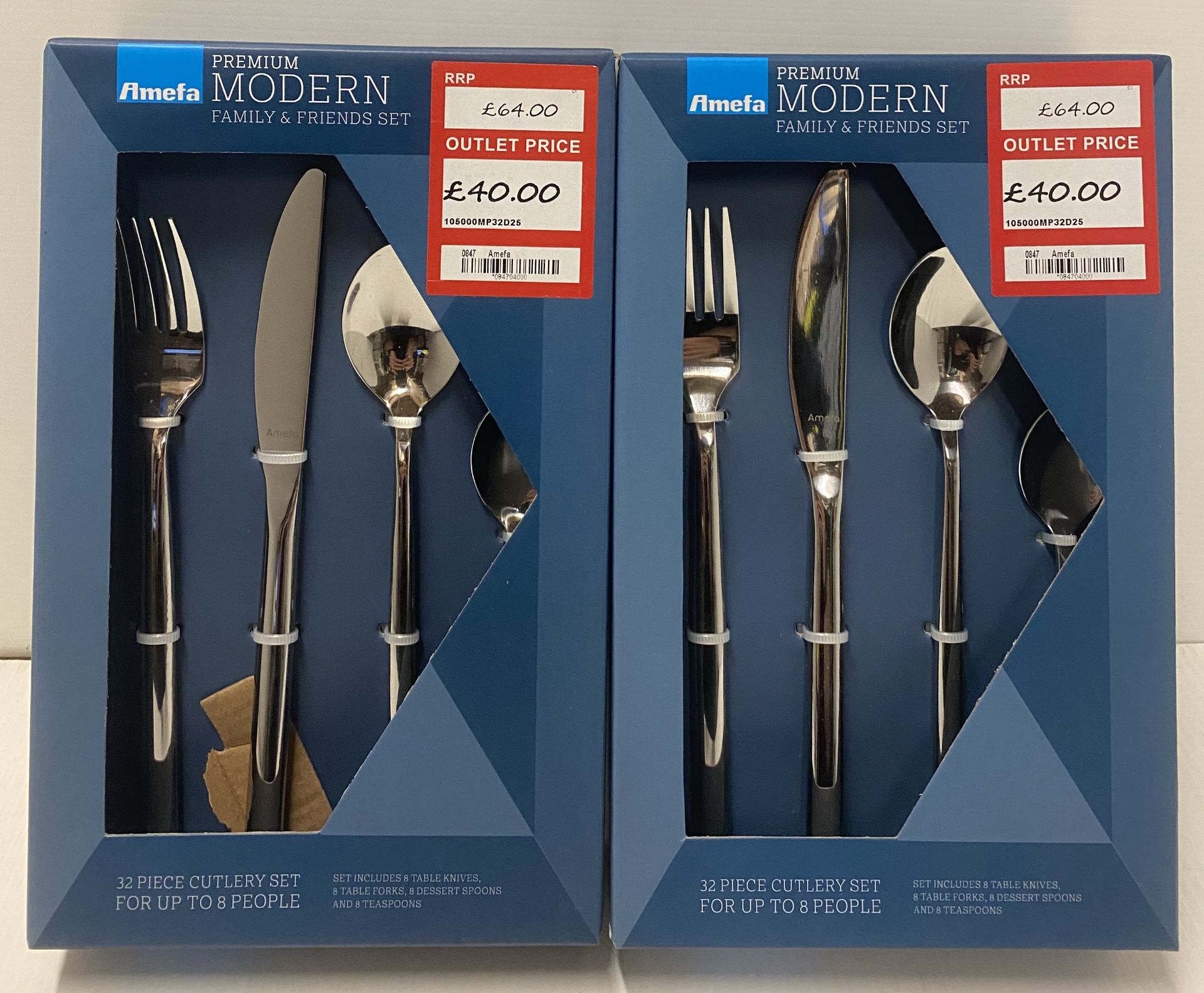 2 x Amefa Premium Modern 32 piece Carlton cutlery family and friends sets RRP £64.