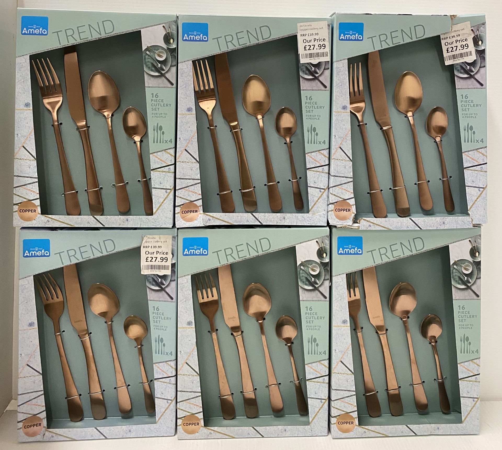 6 x Amefa Trend 16 piece Copper cutlery sets RRP £39.