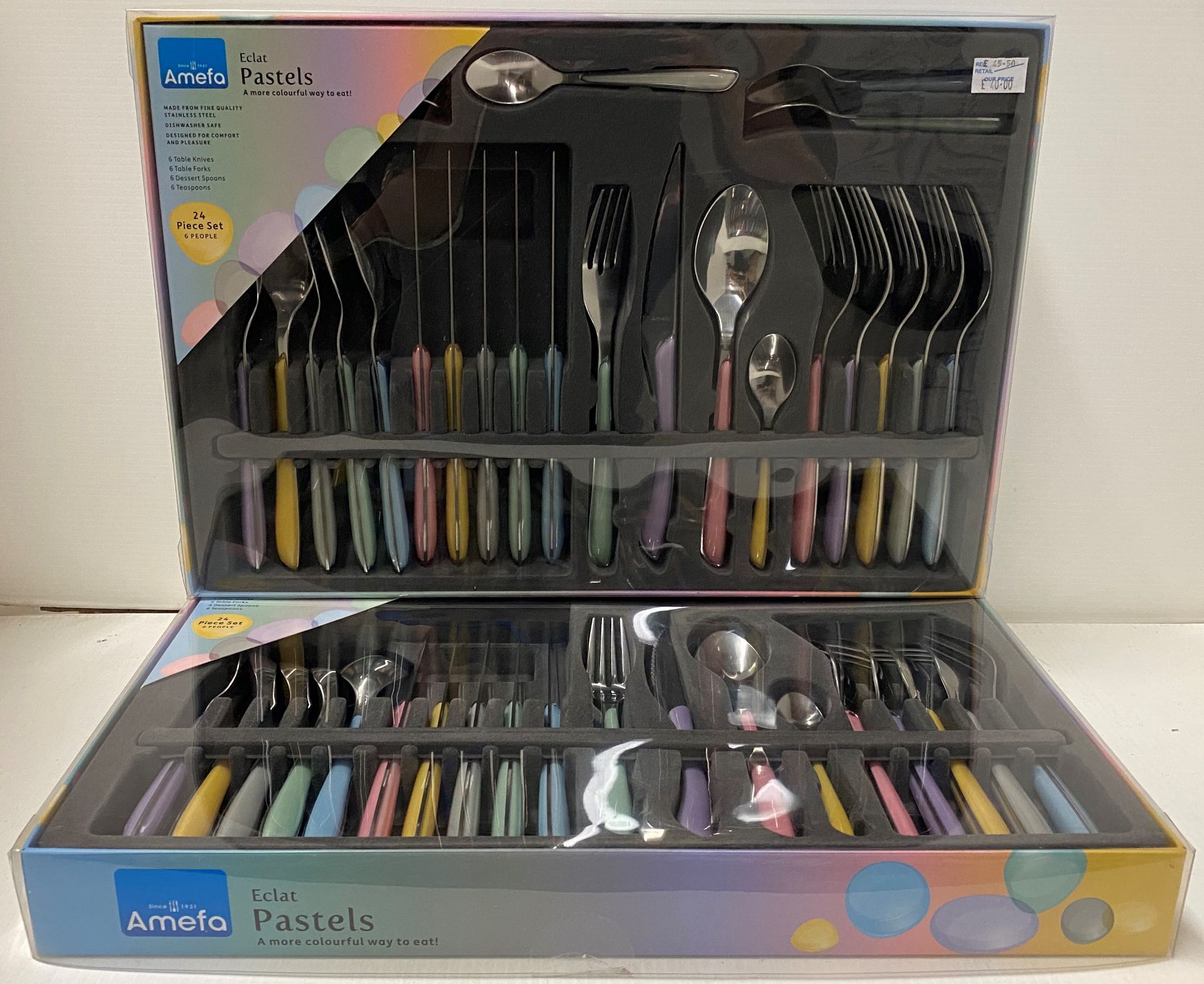 2 x Amefa Eclat Pastels 24 piece cutlery sets RRP £45.