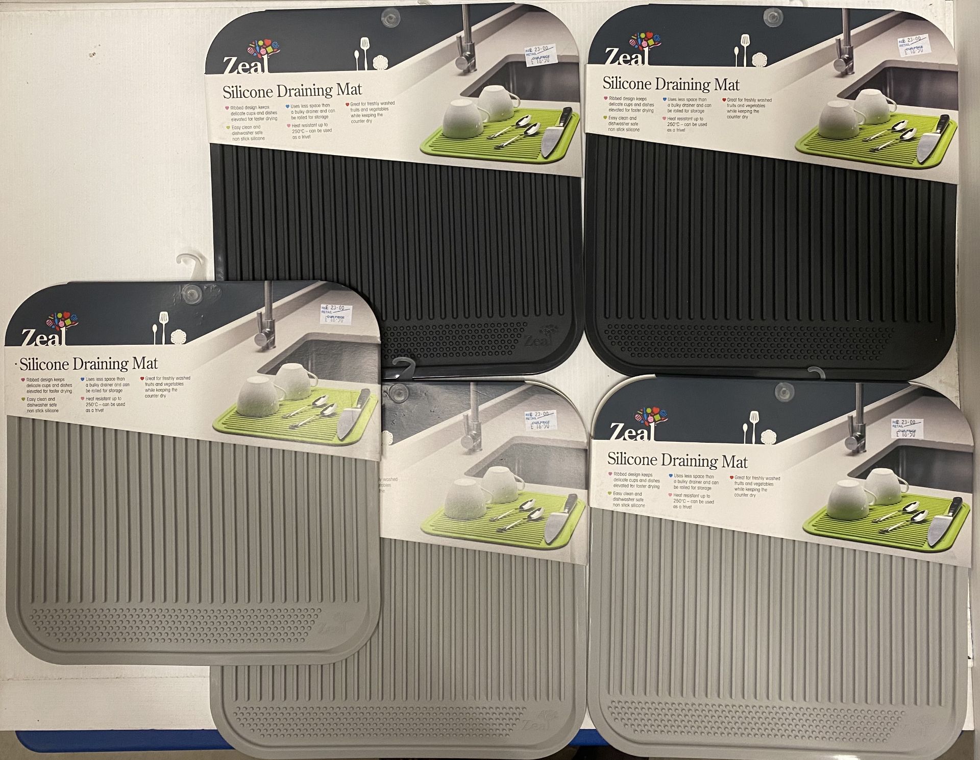 5 x Zeal kitchen accessories - silicone draining matts 31cm x 31cm RRP £23.