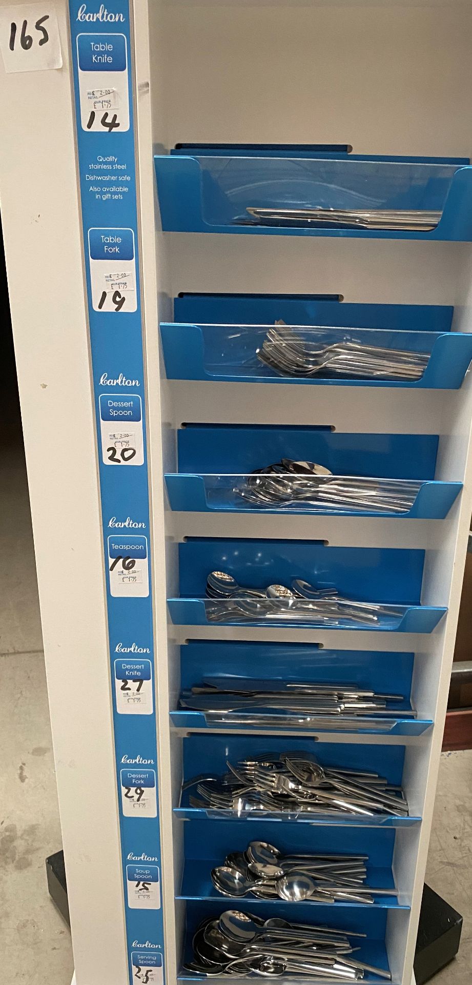 Contents to one side of an 8 shelf display - 165 pieces of Amefa Carlton cutlery - including knives,