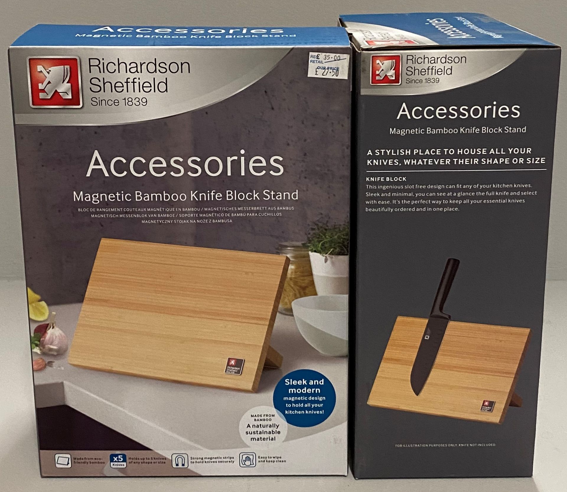 2 x Richardson Sheffield Accessories Magnetic Bamboo Knife block stand RRP £35.