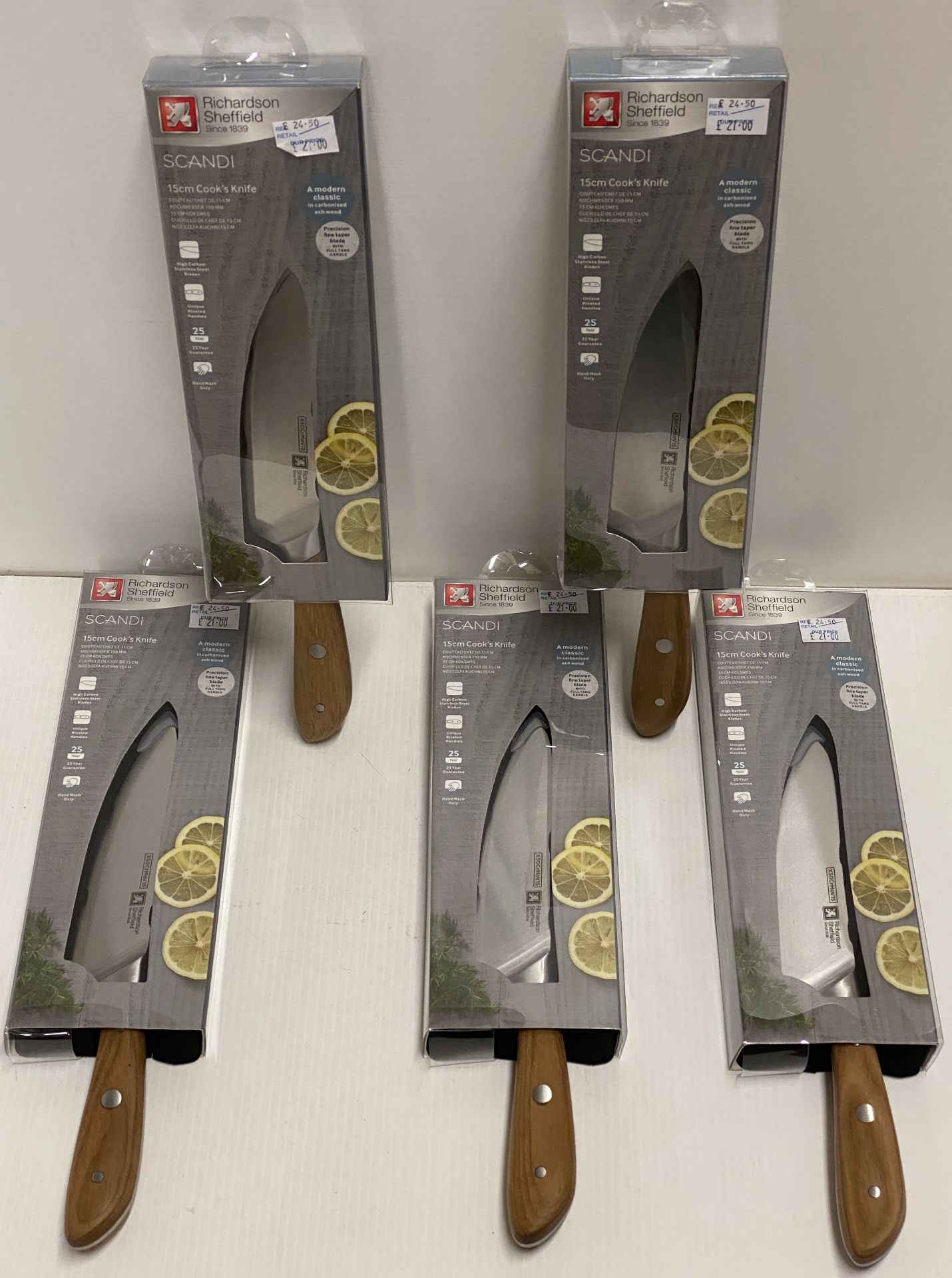 5 x Richardson Sheffield Scandi 15cm Cook's knives RRP £24.