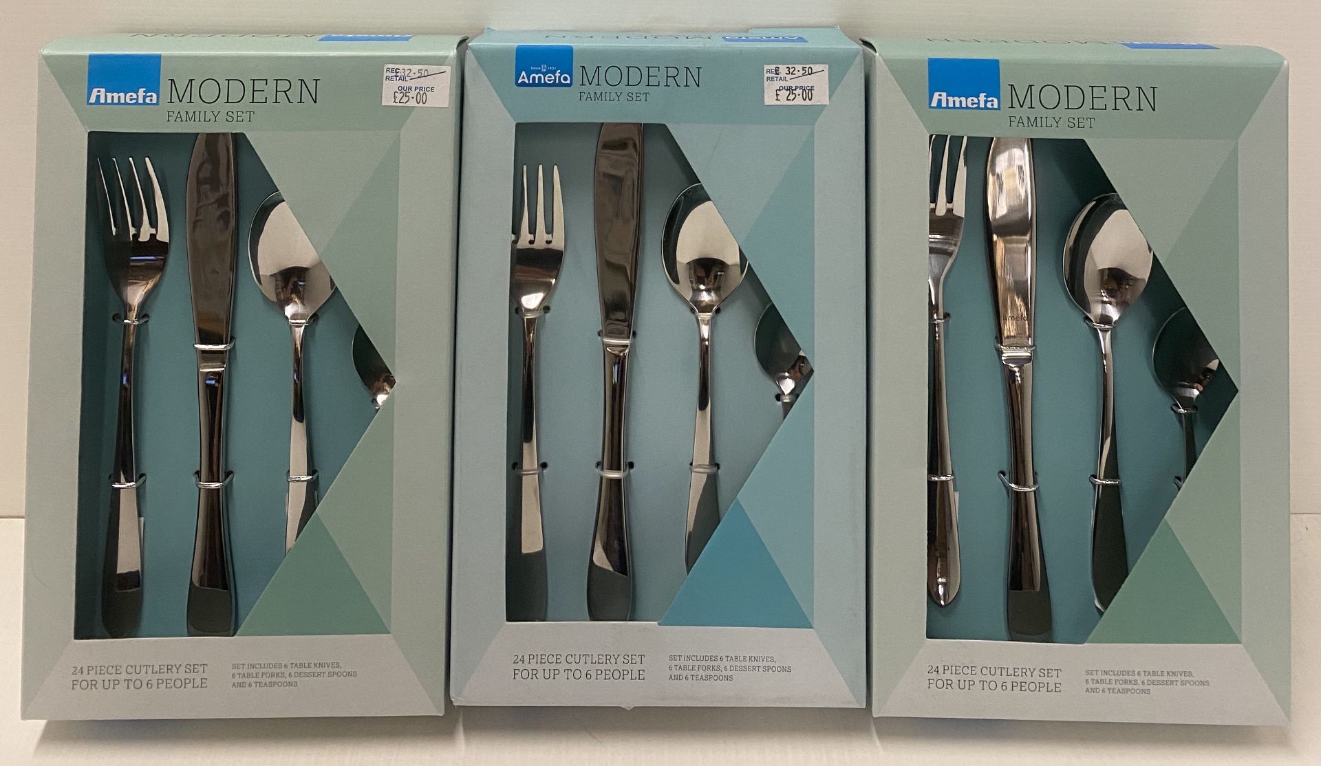 3 x Amefa Modern 24 piece Sure cutlery family sets RRP £32.