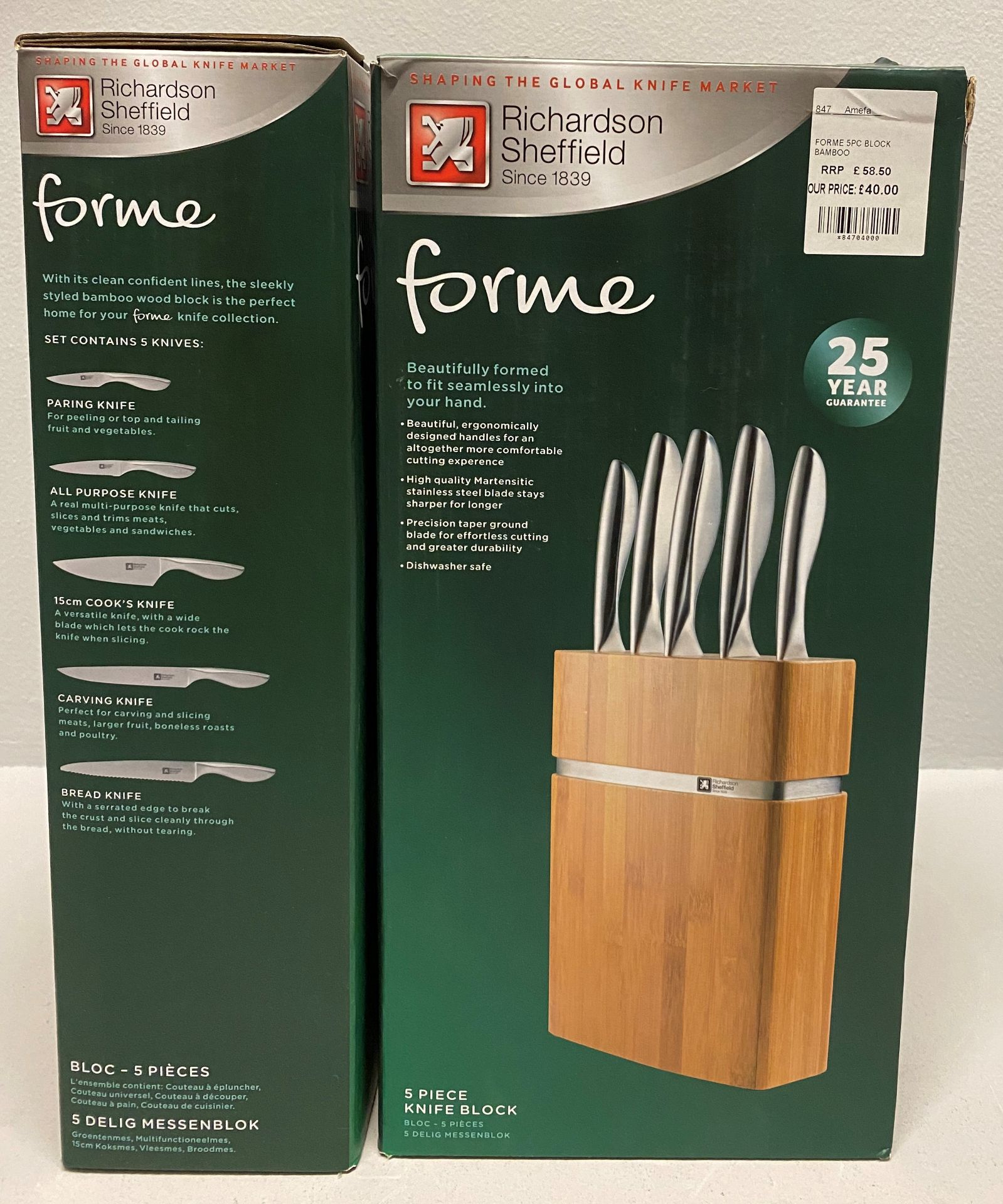 2 x Richardson Sheffield Forme 5 piece stainless steel knife block sets RRP £58.