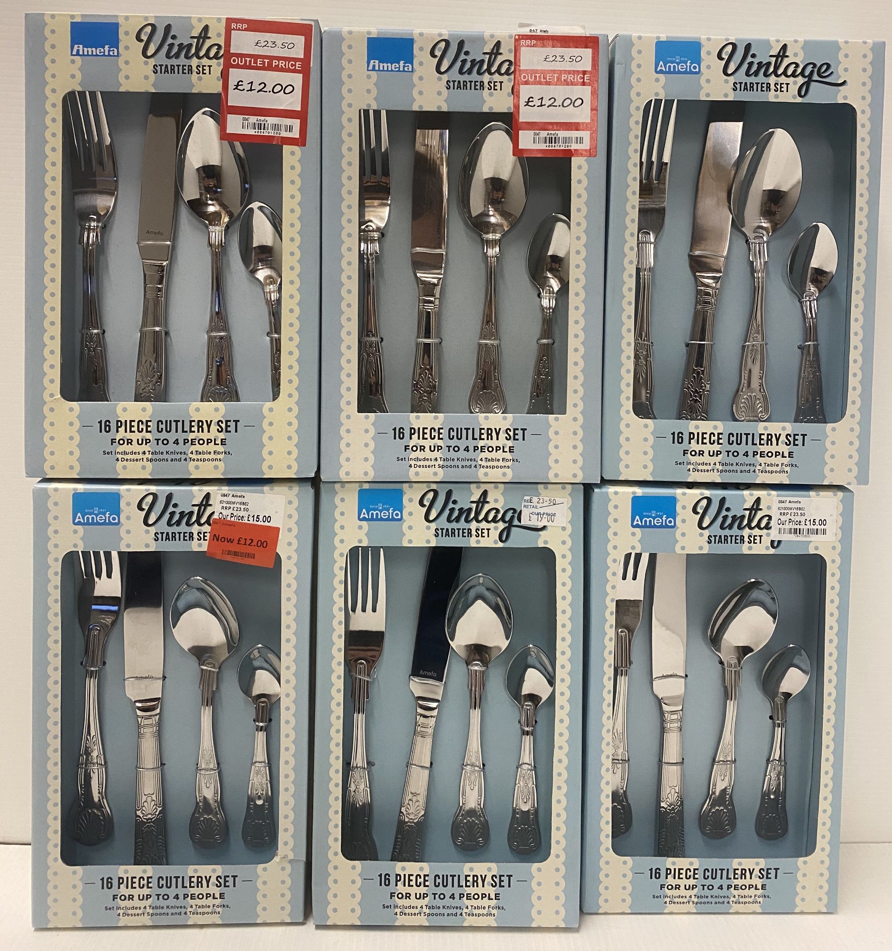 6 x Amefa Vintage 16 piece Kings starter cutlery sets RRP £23.