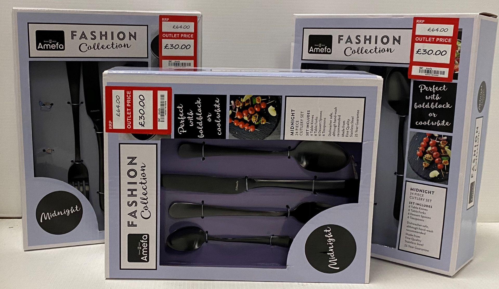 3 x Amefa Fashion Collection Midnight 24 piece cutlery sets RRP £64.