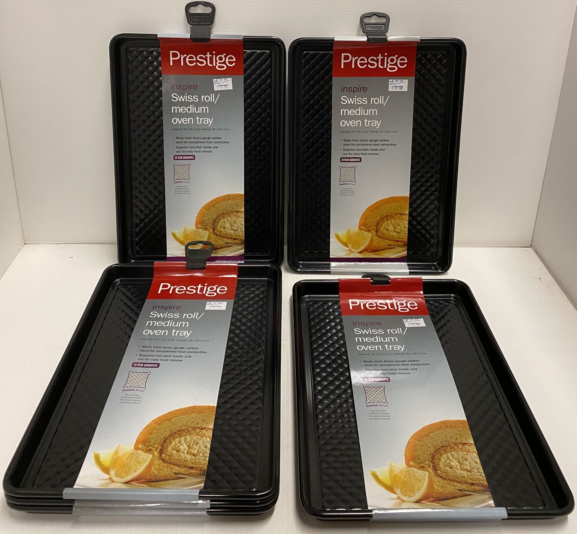 6 x Prestige Inspire swiss roll/medium oven trays (34cm x 24cm x 2cm) RRP £20.