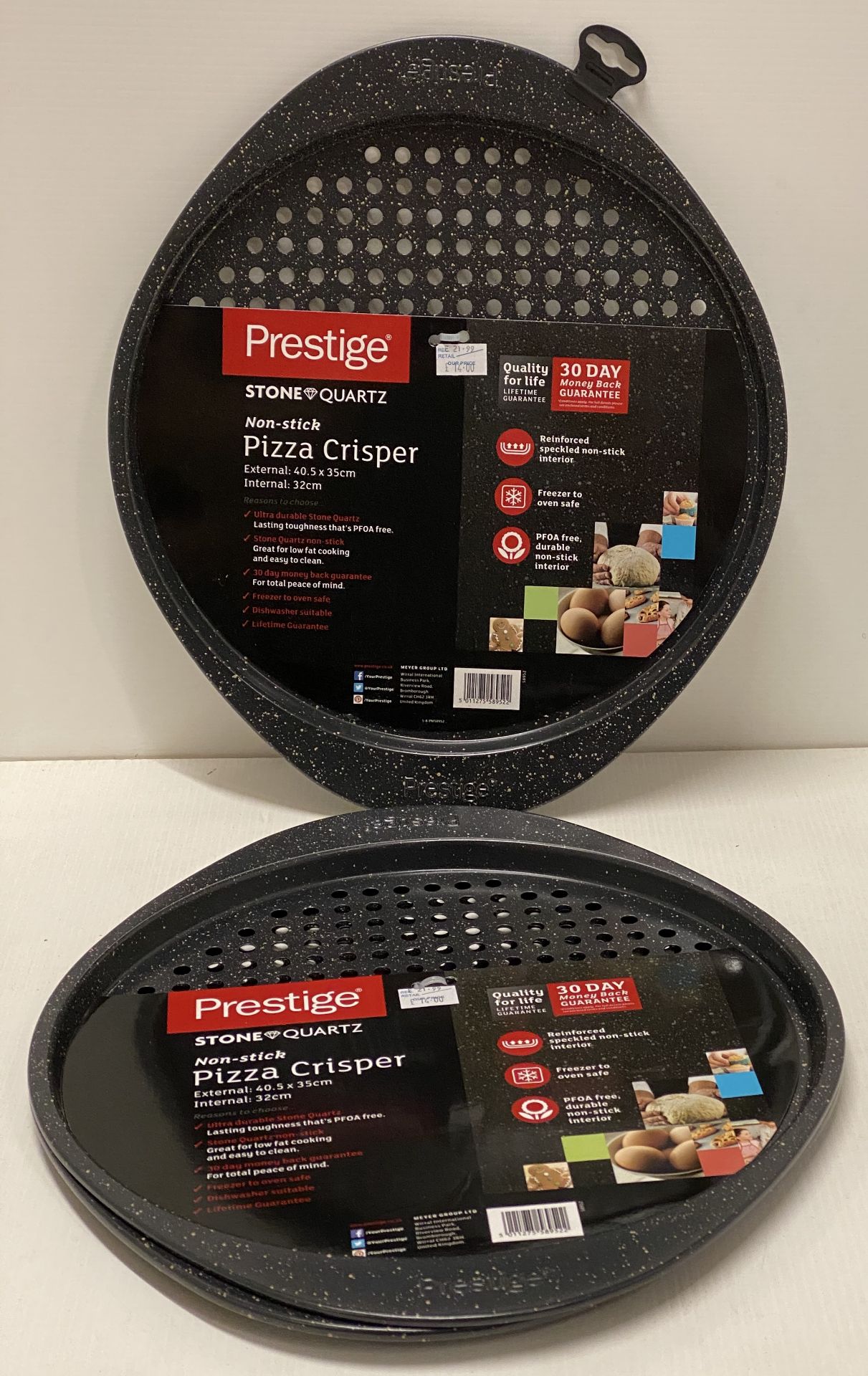 3 x Prestige stone quartz non-stick pizza crispers (32cm) RRP £21.