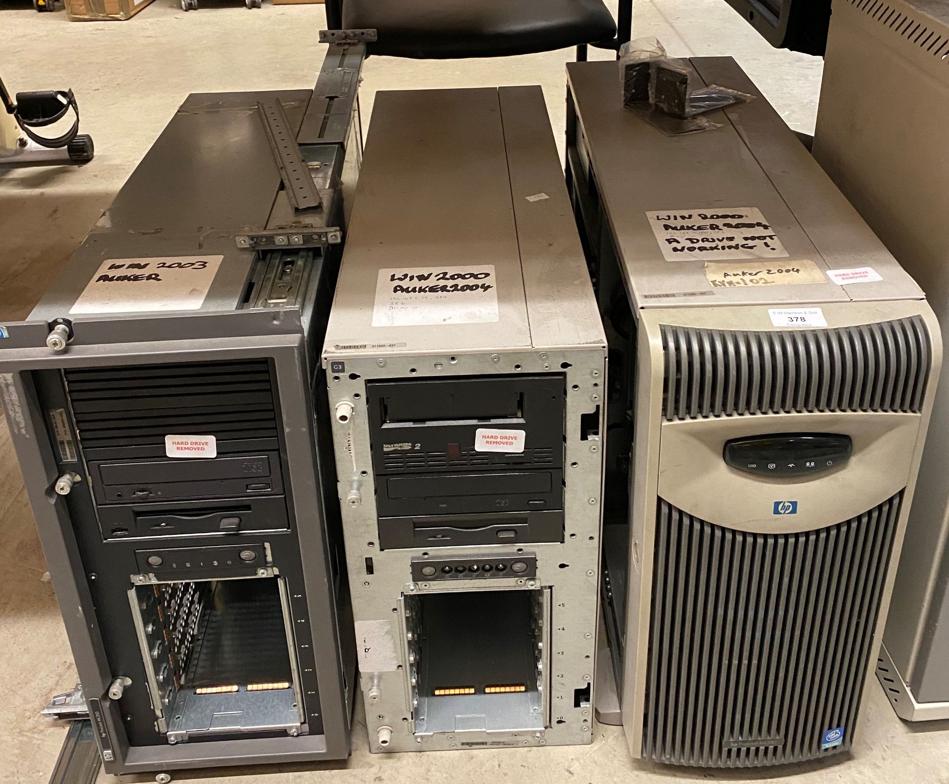 3 x servers by HP (please note hard drives removed)