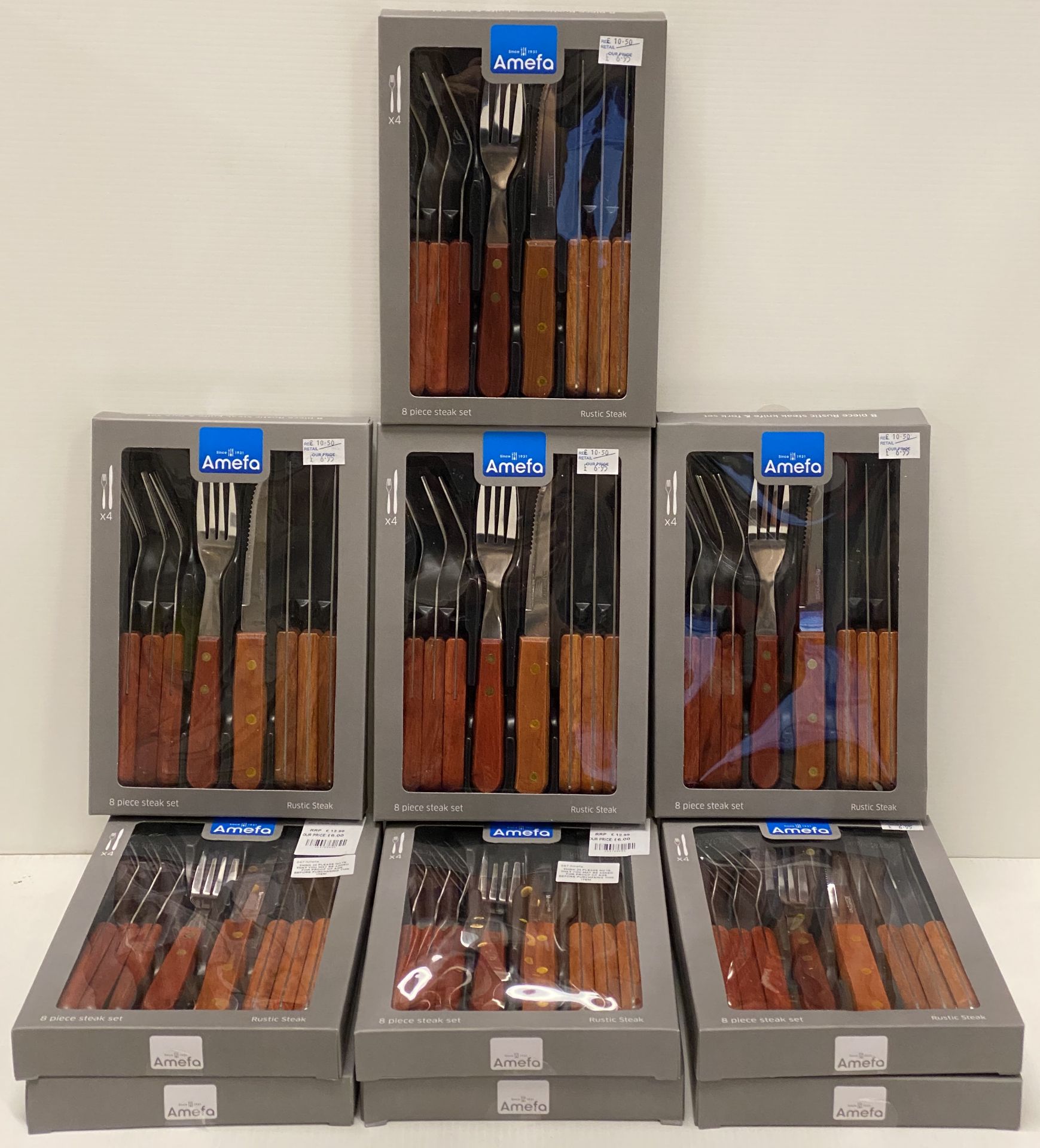 10 x Amefa Rustic 8 piece steak knife and fork sets RRP £10.