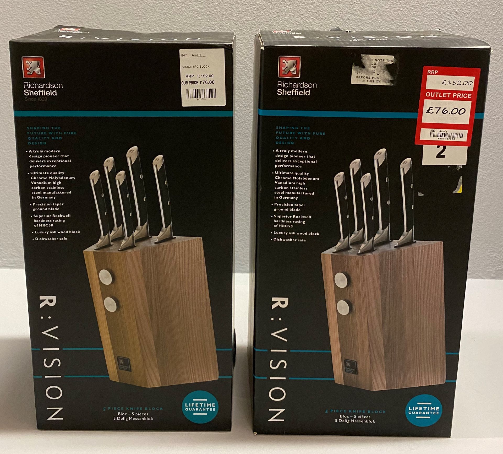 2 x Richardson Sheffield R:VISION 5 piece stainless steel knife block sets RRP £152.