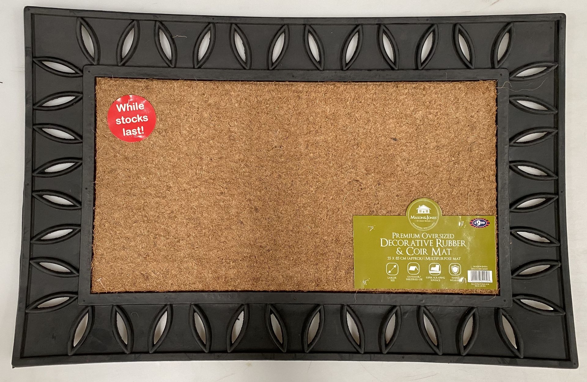6 x Mason & Jones Premium Oversized Decorative Rubber & Coir Doormats - 55cm x 85cm