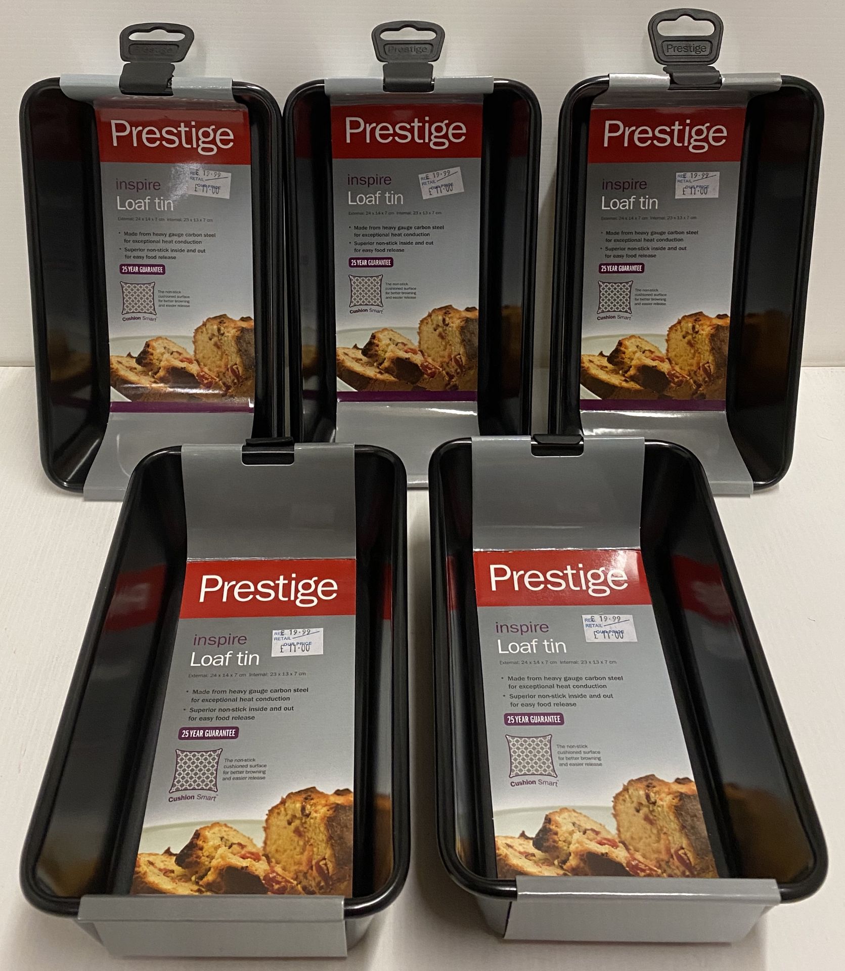 5 x Prestige Inspire loaf tins (24cm x 14cm x 7cm) RRP £19.