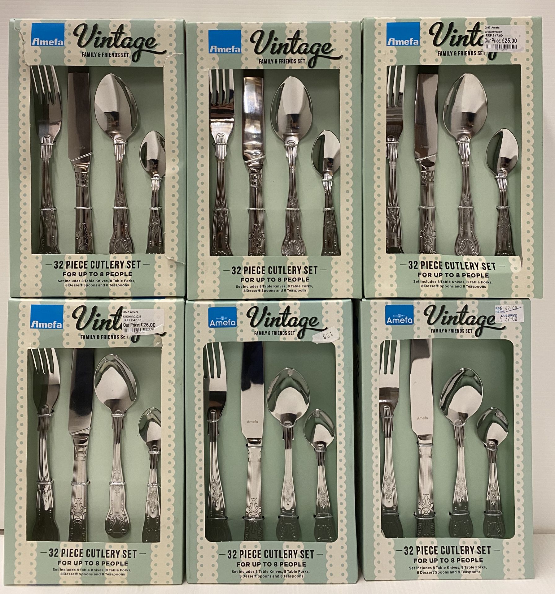 6 x Amefa Vintage 32 piece Kings family & friends cutlery sets RRP £47.