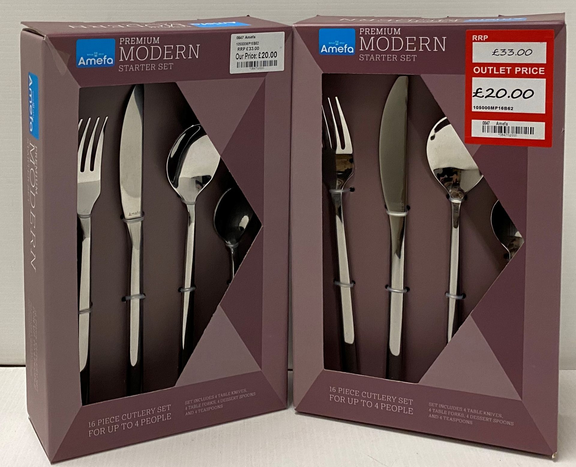 2 x Amefa Premium Modern Carlton 16 piece starter cutlery sets etc RRP £33.