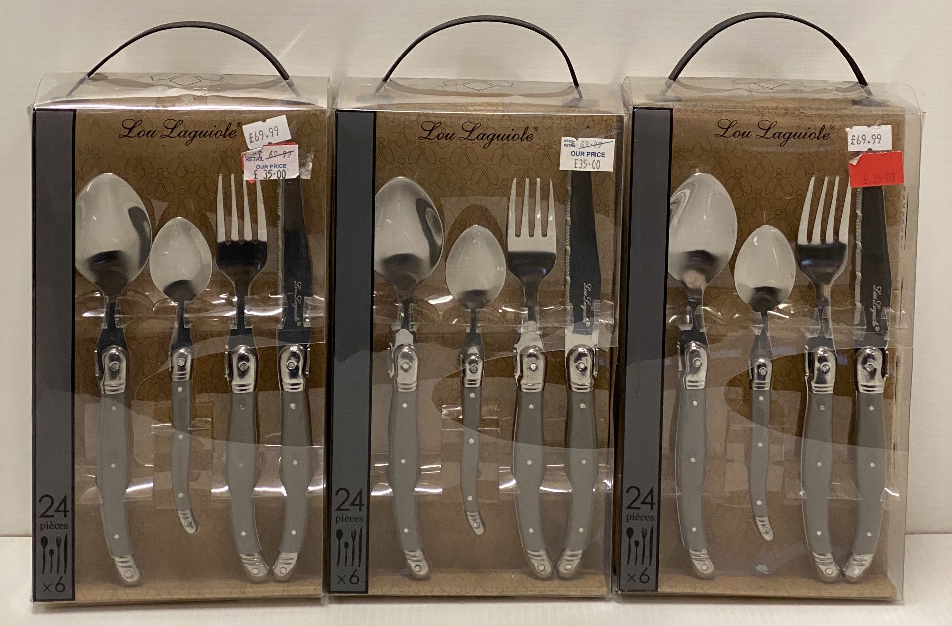 3 x Lou Laguiole 24 piece grey cutlery sets RRP £69.