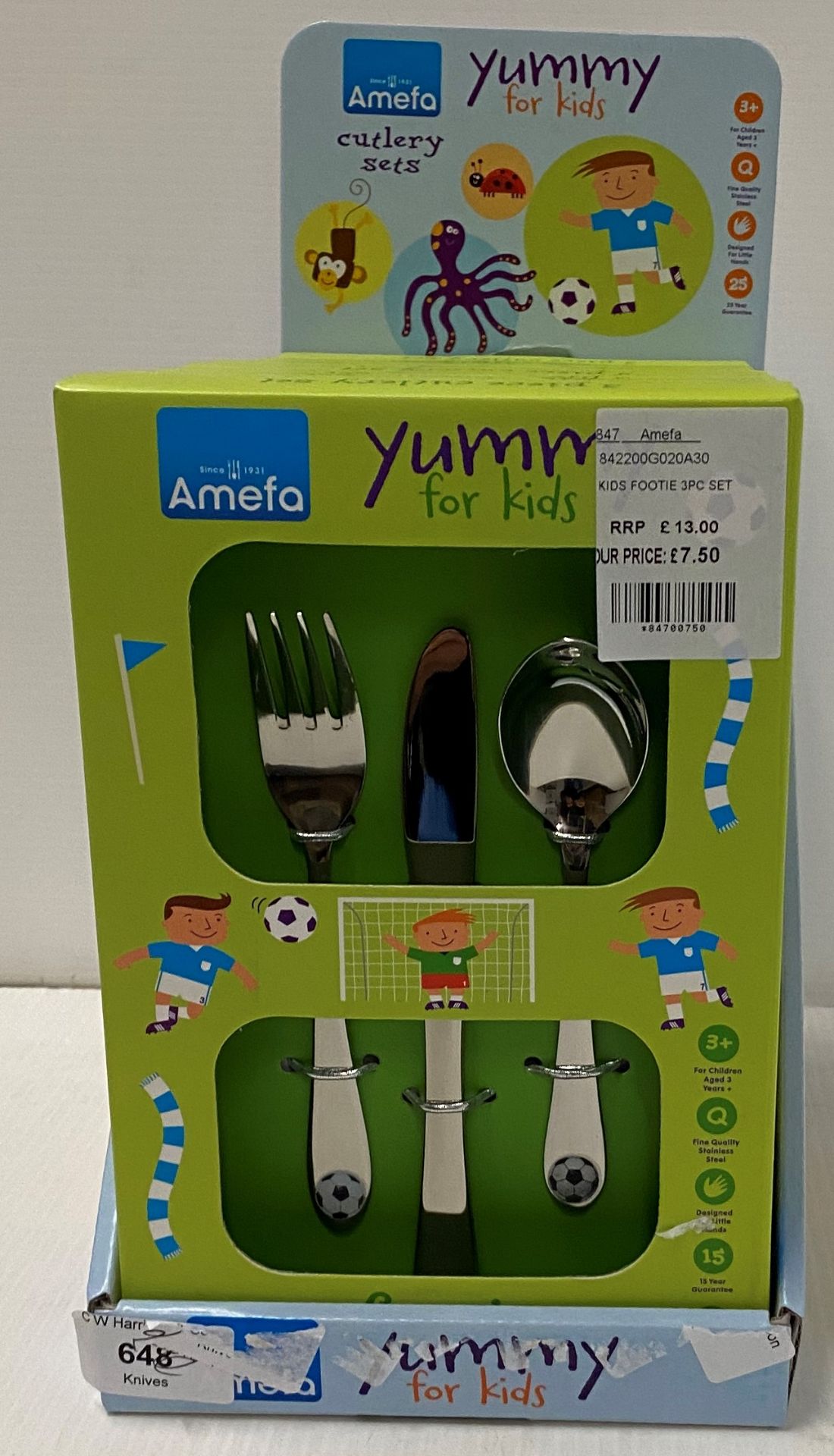 10 x Yummy for Kids - Footie - 3 piece cutlery sets RRP £13.