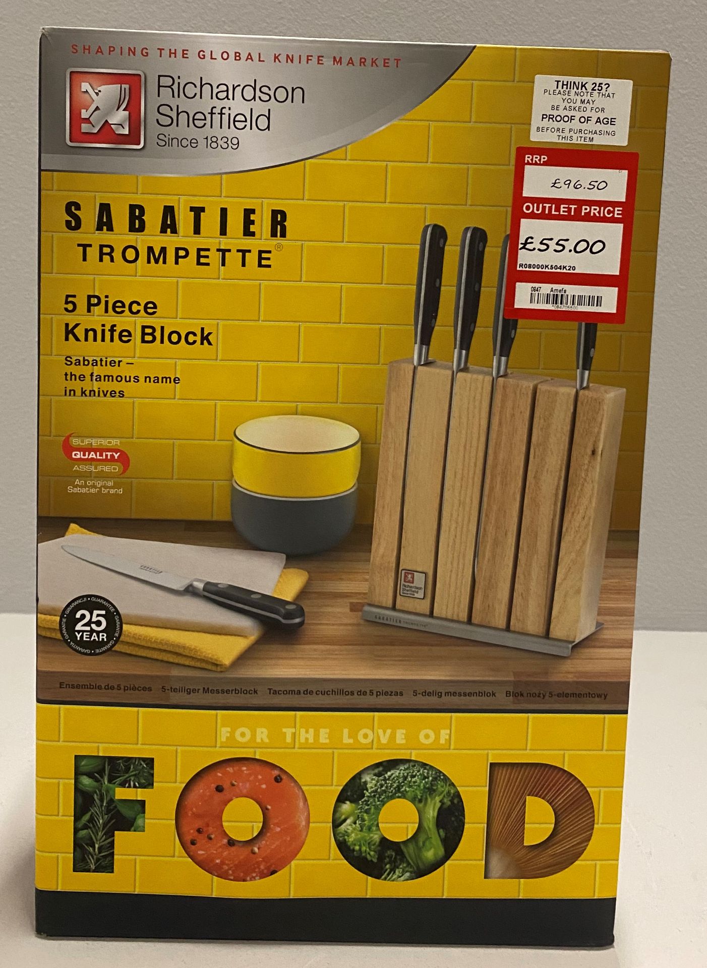 A Richardson Sheffield Sabatier Trompette stainless steel 5 piece knife block set RRP £96.