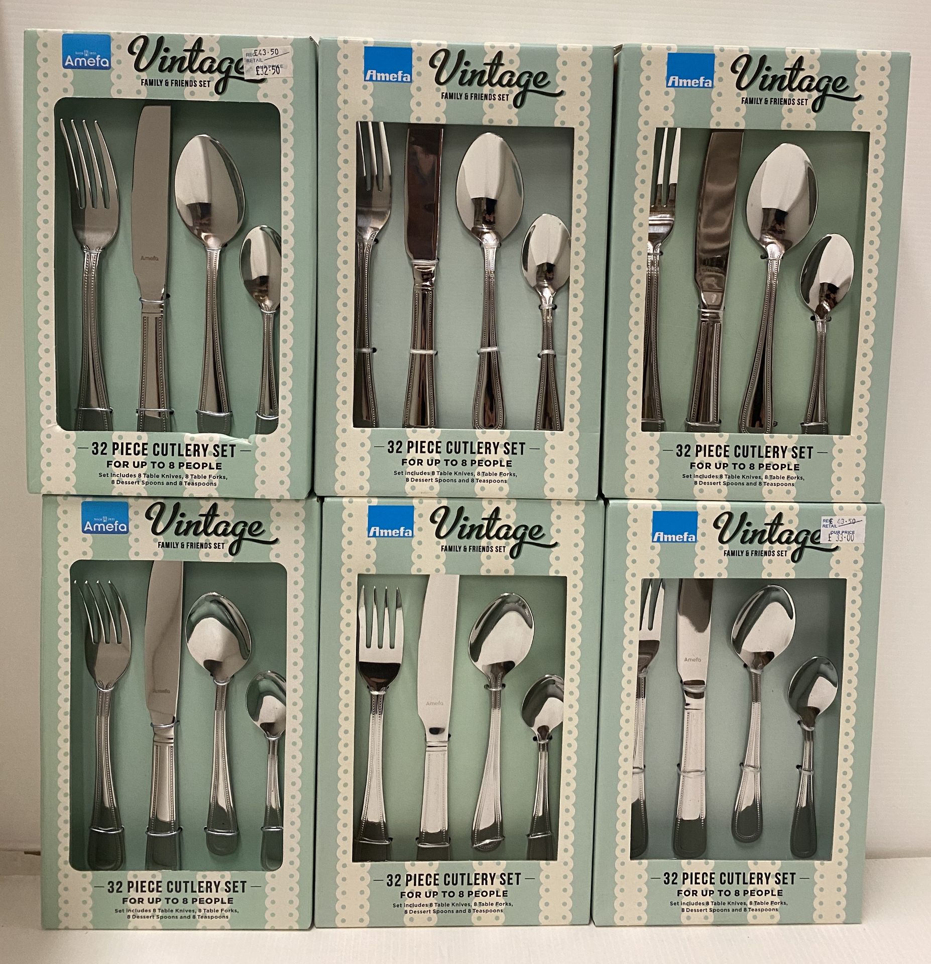 6 x Amefa Vintage 32 piece Florida Bead family & friends cutlery sets RRP £43.