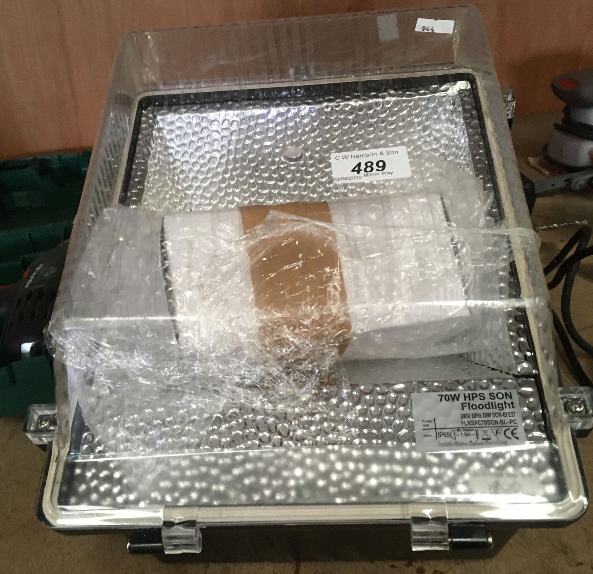 An unused 70w HPS Son 240v floodlight