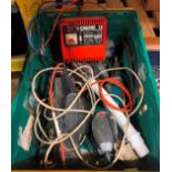 Contents to plastic crate (crate property of CWH) - Charge 15 240v battery charger and six other