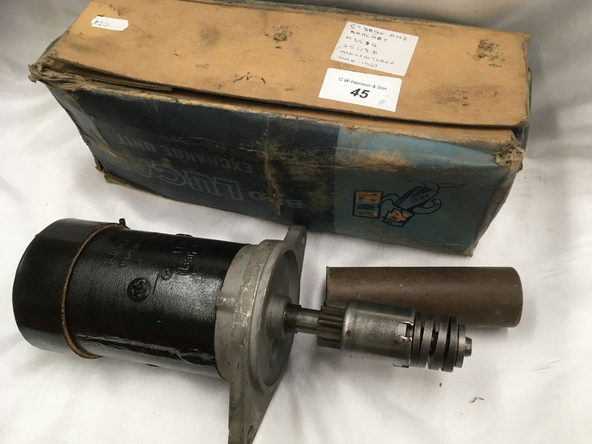 Fully rebuilt Lucas starter motor. Not B90. 5" drive end bracket M35G 25118D.