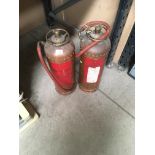 Two Waterloo copper cased water fire extinguisher casing - display purposes only