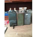 Three various metal petrol cans