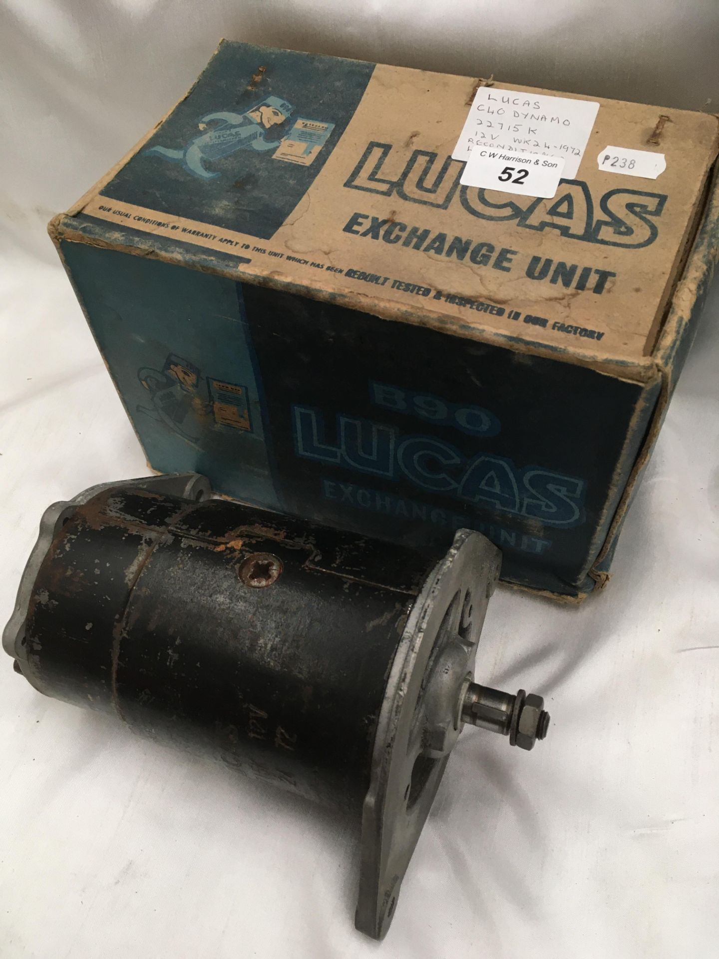 Lucas C40 Dynamo 22715K 12V , 1972. Reconditioned.