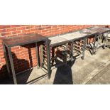 4 sections of stainless steel preparation tables and trollies - one trolley 90 x 60cm,